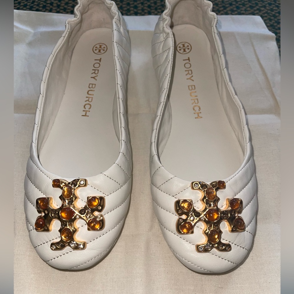 Tory Burch quilted ballet in Napa queens day ivory color